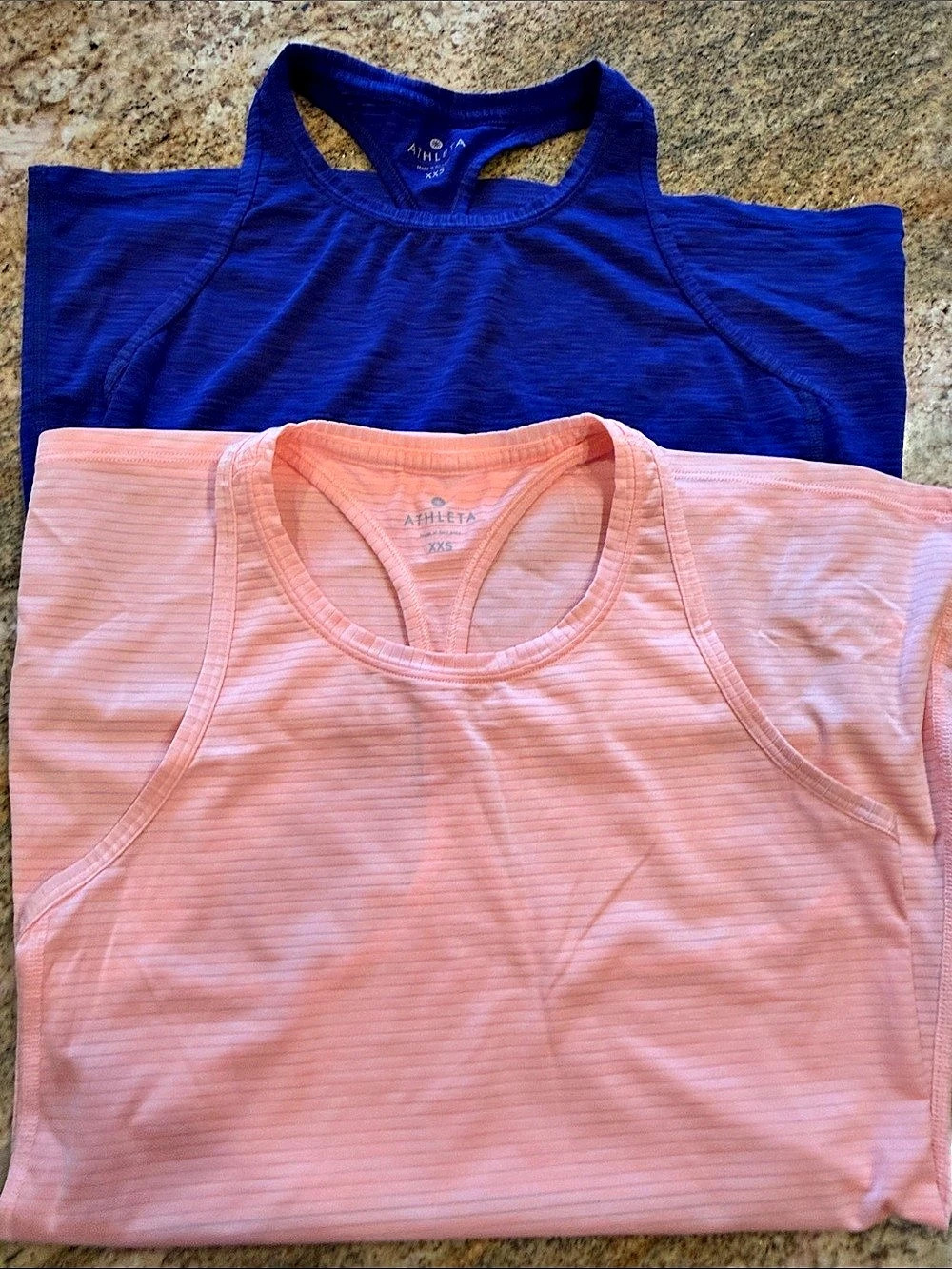 2 Athleta Racerback Tank Tops - Peach & Amalfi Blue XXS